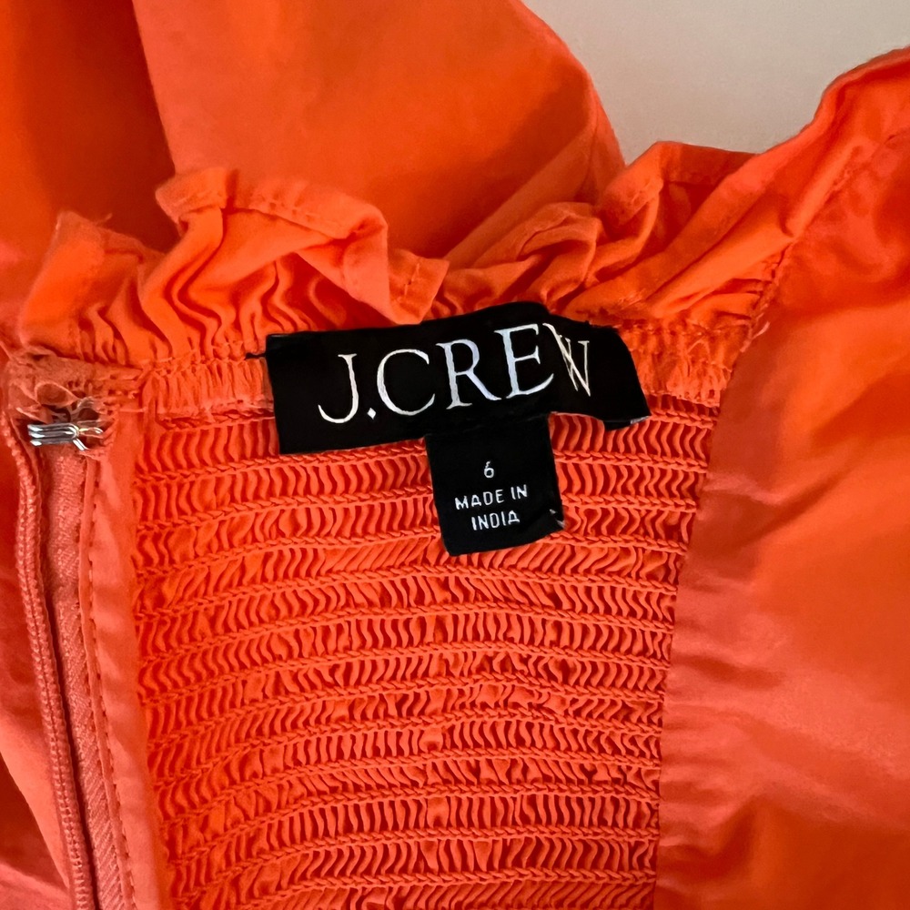J Crew Orange Smocked Square Neck Ruffle Mini Dress‎ Size 6 - Picture 4 of 5